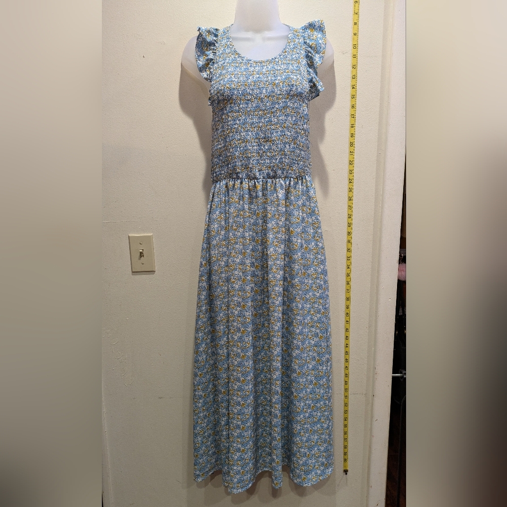 MELLODAY Blue and Yellow Floral Dress Size Medium
